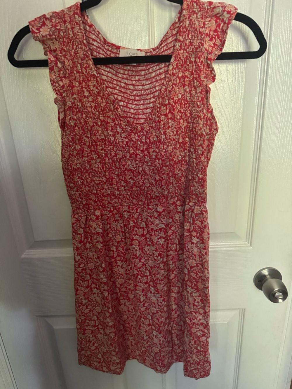 LOFT Pink-Red Floral Smocked Mini Dress